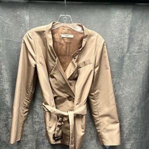 Prada silk blend dark champagne belted jacket